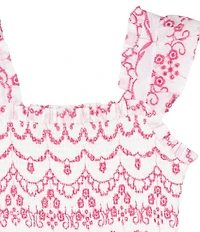 Rare Editions Big Girls Flutter-Sleeve Eyelet-Embroidered Patterned Midi Dress