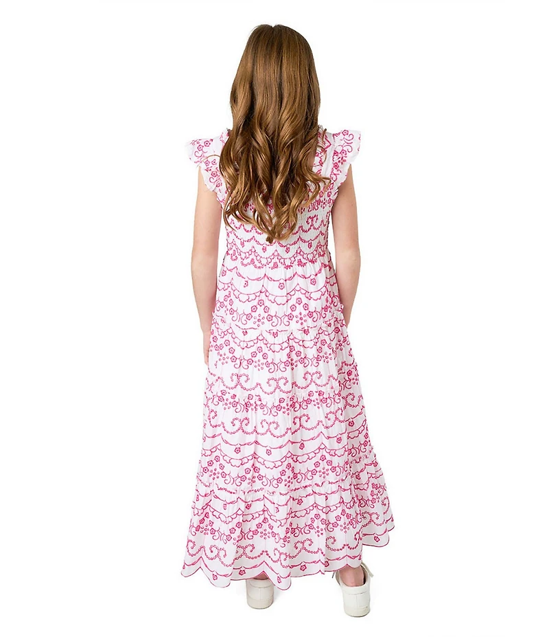 Rare Editions Big Girls Flutter-Sleeve Eyelet-Embroidered Patterned Midi Dress
