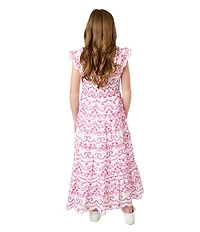 Rare Editions Big Girls Flutter-Sleeve Eyelet-Embroidered Patterned Midi Dress