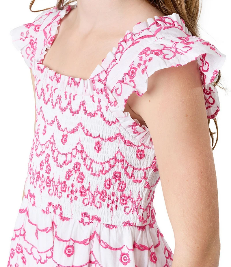 Rare Editions Big Girls Flutter-Sleeve Eyelet-Embroidered Patterned Midi Dress