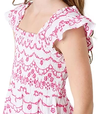 Rare Editions Big Girls Flutter-Sleeve Eyelet-Embroidered Patterned Midi Dress