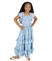 Rare Editions Big Girls Flutter-Sleeve Floral-Burnout Chiffon Tiered Long Dress