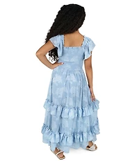 Rare Editions Big Girls Flutter-Sleeve Floral-Burnout Chiffon Tiered Long Dress