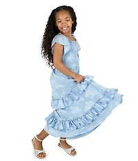 Rare Editions Big Girls Flutter-Sleeve Floral-Burnout Chiffon Tiered Long Dress