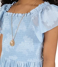Rare Editions Big Girls Flutter-Sleeve Floral-Burnout Chiffon Tiered Long Dress