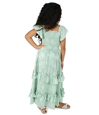 Rare Editions Big Girls Flutter-Sleeve Floral-Burnout Chiffon Tiered Long Dress