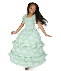 Rare Editions Big Girls Flutter-Sleeve Floral-Burnout Chiffon Tiered Long Dress