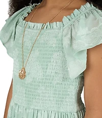 Rare Editions Big Girls Flutter-Sleeve Floral-Burnout Chiffon Tiered Long Dress