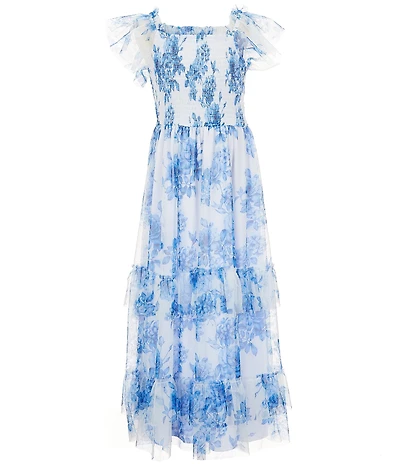 Rare Editions Big Girls Flutter-Sleeve/Shoulder-Strap Floral-Printed Dress