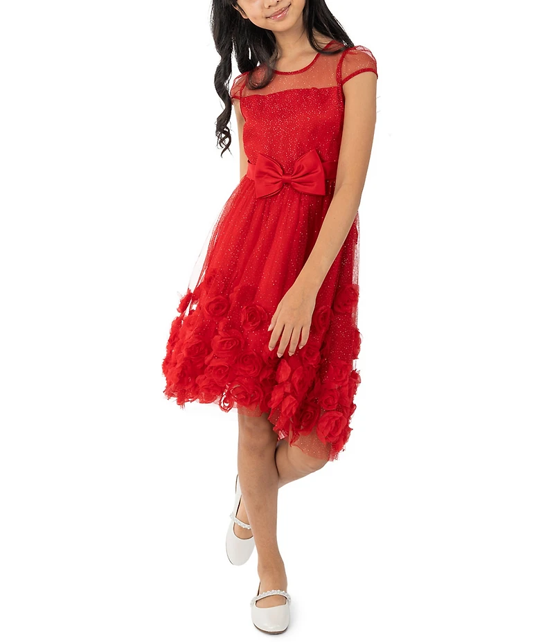 Rare Editions Big Girls Illusion-Yoke Bodice/Soutache-Embroidered High-Low-Hem Skirted Ballgown