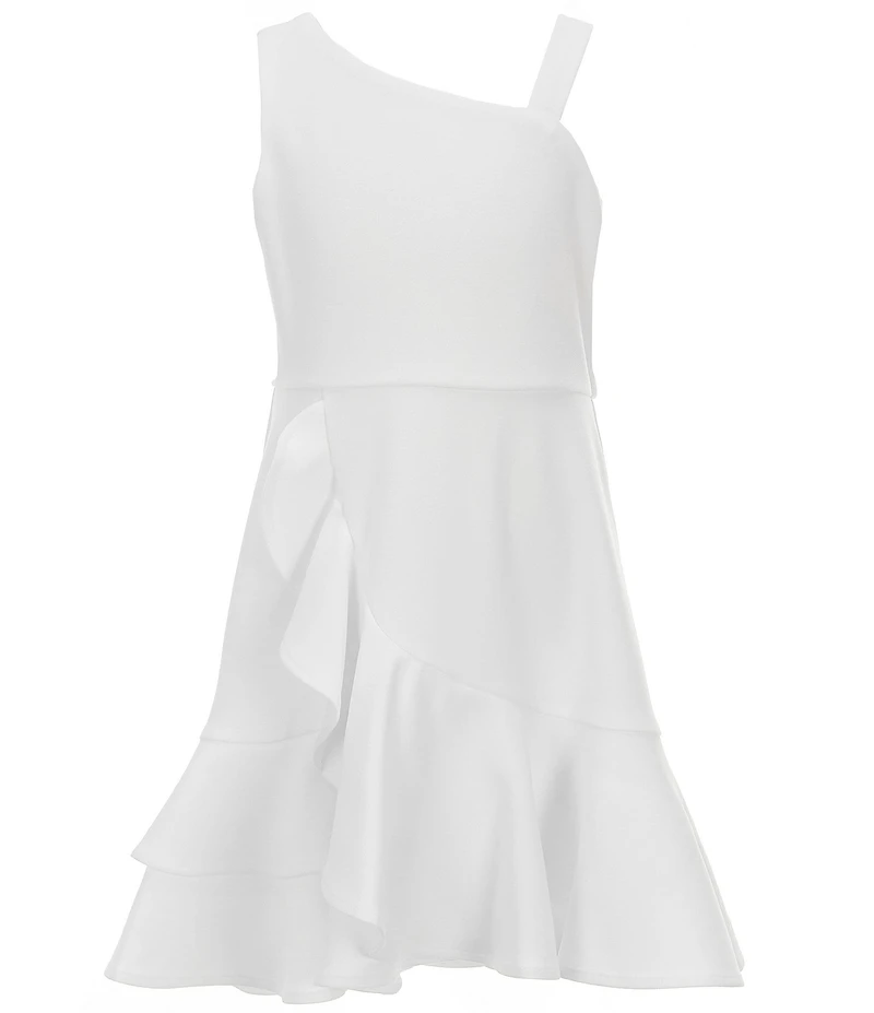 Rare Editions Big Girls One-Shoulder Asymmetrical-Ruffle Scuba Crepe Dress