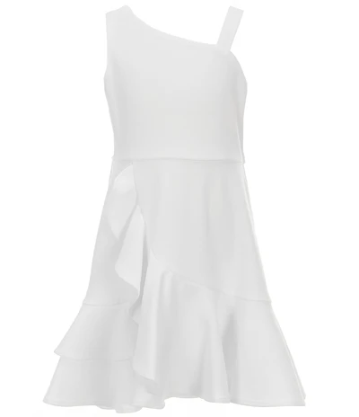 Rare Editions Big Girls One-Shoulder Asymmetrical-Ruffle Scuba Crepe Dress