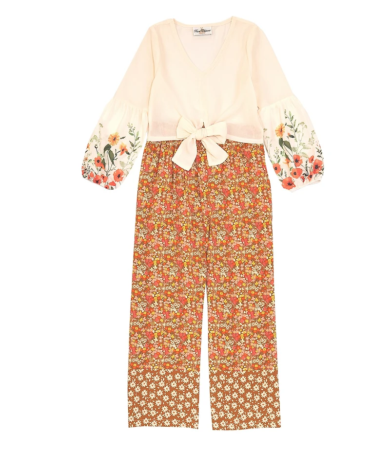Rare Editions Big Girls Printed Woven Balloon Sleeve Tie Front Top & Floral Pant Set