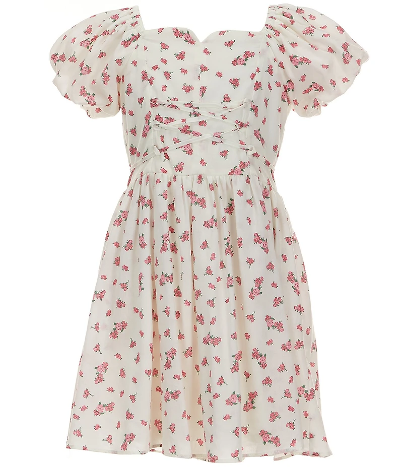 Rare Editions Big Girls Puffed-Sleeve Ditsy-Floral Peasant Dress