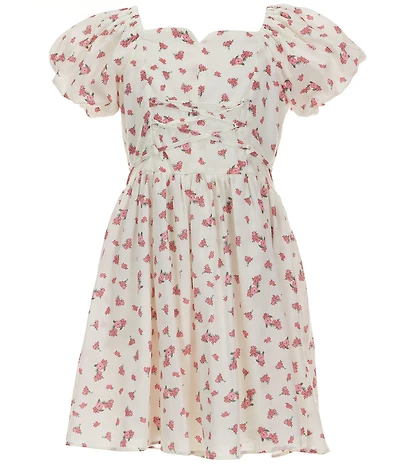 Rare Editions Big Girls Puffed-Sleeve Ditsy-Floral Peasant Dress