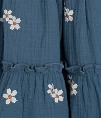 Rare Editions Big Girls Puffed-Sleeve Floral-Embroidered Textured-Gauze Fit-And-Flare Dress