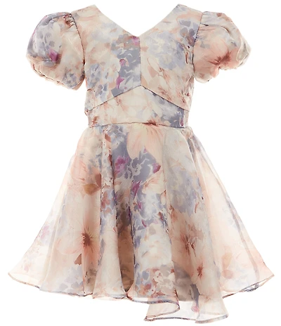 Rare Editions Big Girls Puffed-Sleeve Floral Organza Fit-And-Flare Dress