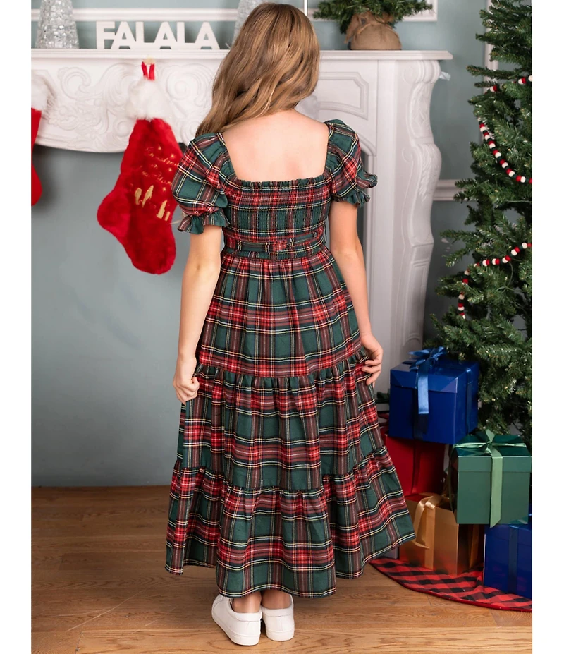 Rare Editions Big Girls Puffed-Sleeve Plaid Woven Long Dress