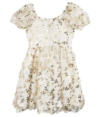 Rare Editions Big Girls Puffed-Sleeve Sequin-Embellished Floral-Soutache-Embroidered Fit-And-Flare Dress