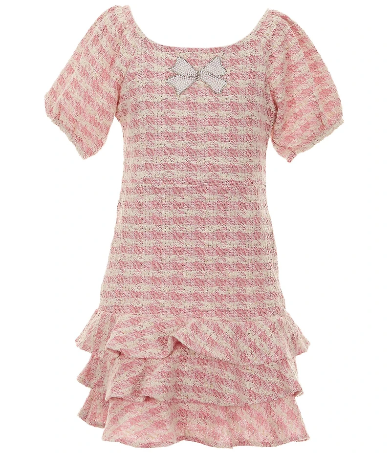 Rare Editions Big Girls Puffled-Sleeve Checked Boucle A-Line Dress
