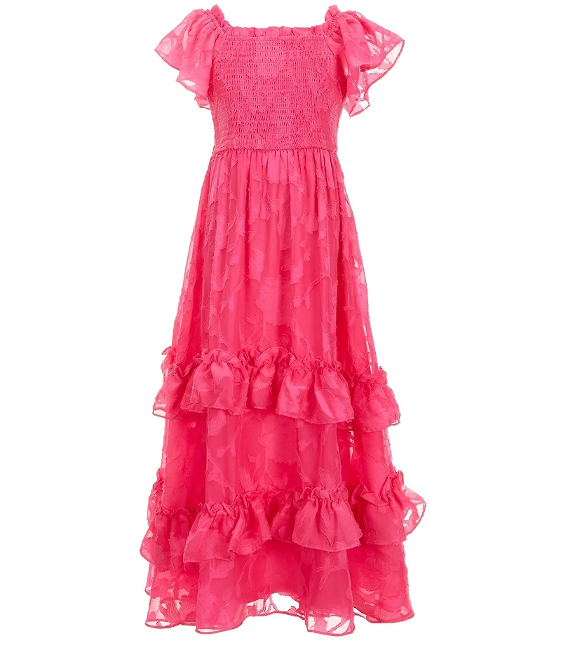 Rare Editions Big Girls Short Sleeve Burnout Chiffon Long Dress