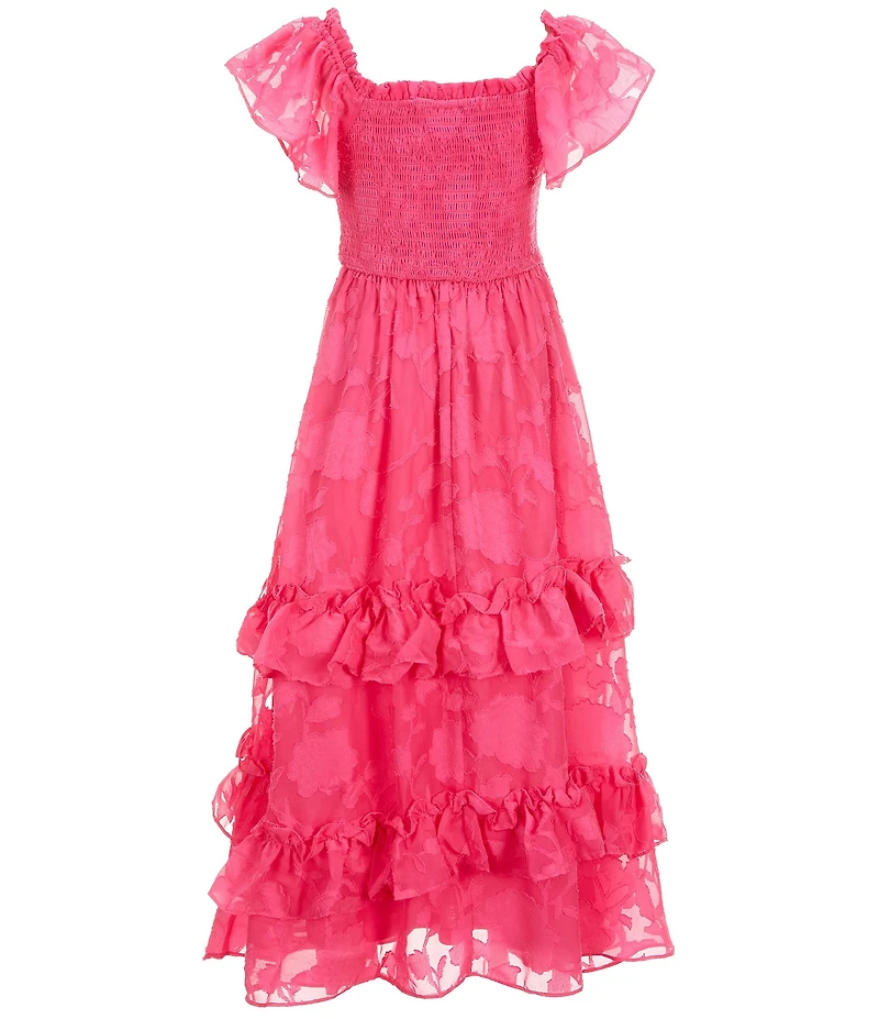 Rare Editions Big Girls Short Sleeve Burnout Chiffon Long Dress