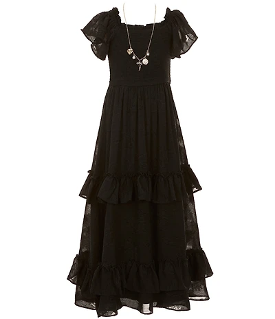 Rare Editions Big Girls Short Sleeve Burnout Chiffon Long Dress