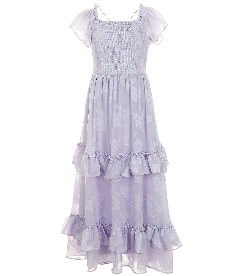 Rare Editions Big Girls Short Sleeve Burnout Chiffon Long Dress