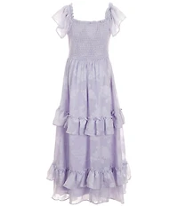 Rare Editions Big Girls Short Sleeve Burnout Chiffon Long Dress