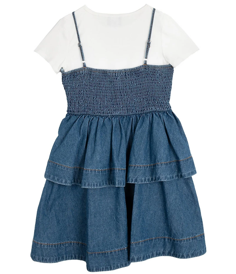 Rare Editions Big Girls Short-Sleeve Solid Knit T-Shirt & Sleeveless Ruffled Denim Dress
