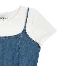 Rare Editions Big Girls Short-Sleeve Solid Knit T-Shirt & Sleeveless Ruffled Denim Dress