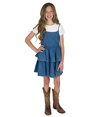 Rare Editions Big Girls Short-Sleeve Solid Knit T-Shirt & Sleeveless Ruffled Denim Dress