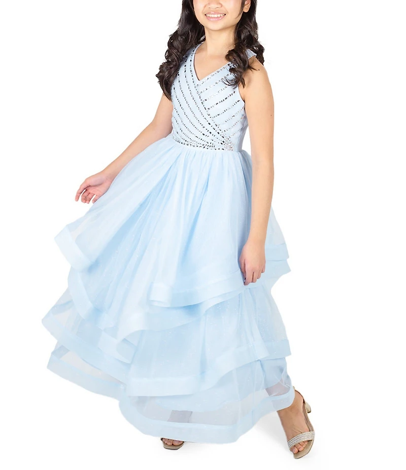 Rare Editions Big Girls Sleeveless Beaded Mesh Ballgown