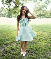 Rare Editions Big Girls Sleeveless Bow-Accented Mikado Fit & Flare Dress