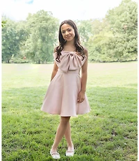 Rare Editions Big Girls Sleeveless Bow-Accented Mikado Fit & Flare Dress