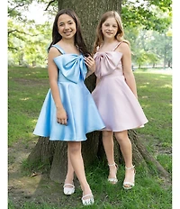 Rare Editions Big Girls Sleeveless Bow-Accented Mikado Fit & Flare Dress