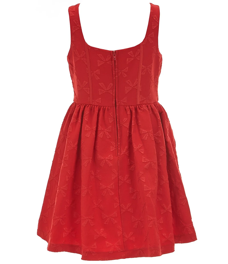 Rare Editions Big Girls Sleeveless Bow-Patterned Corseted Brocade Fit-And-Flare Dress