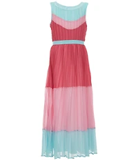 Rare Editions Big Girls Sleeveless Color Block Accordion-Pleated Long Dress