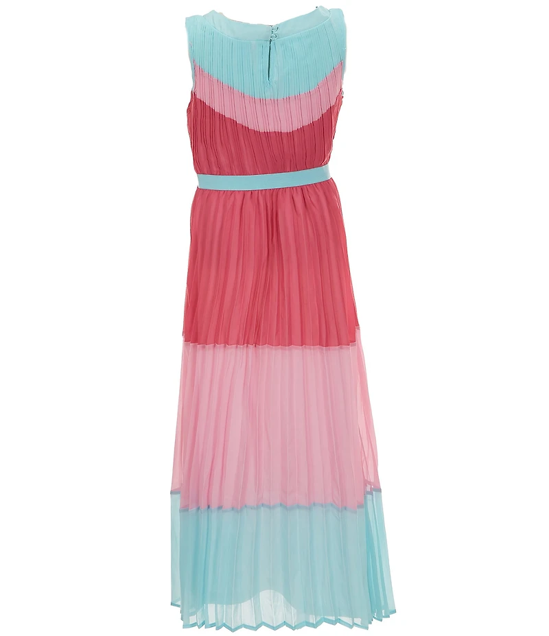Rare Editions Big Girls Sleeveless Color Block Accordion-Pleated Long Dress