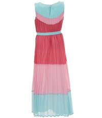 Rare Editions Big Girls Sleeveless Color Block Accordion-Pleated Long Dress