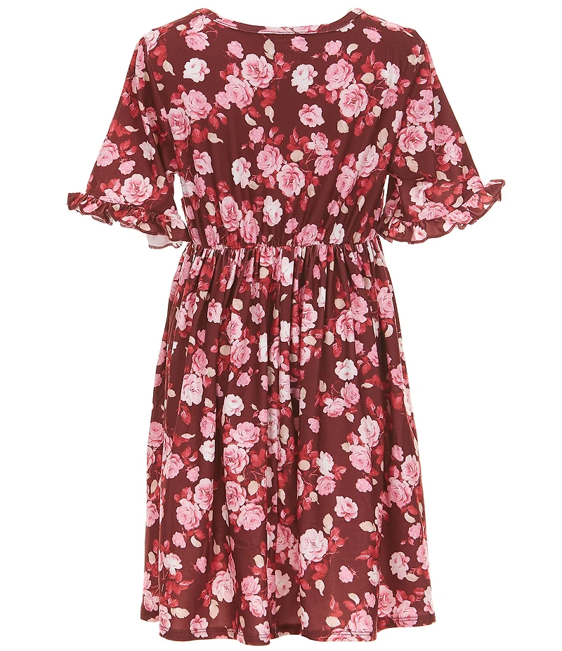 Rare Editions Big Girls Sleeveless Crocheted Cardigan & Short-Sleeve Floral-Printed Fit-And-Flare Dress Set