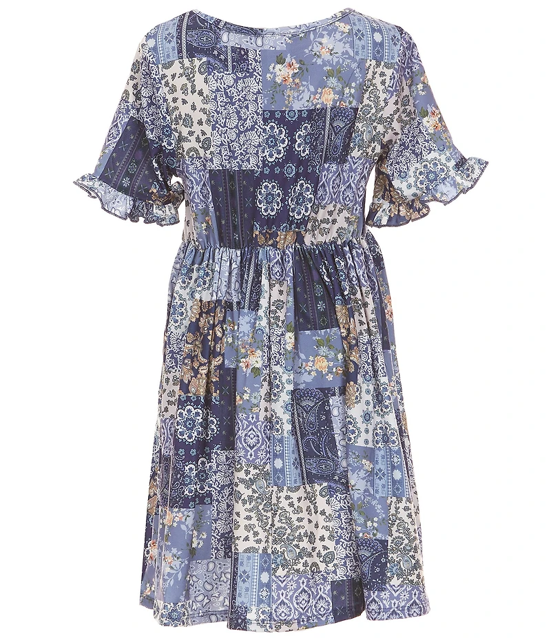 Rare Editions Big Girls Sleeveless Crocheted Vest & Short-Sleeve Printed A-Line Dress Set