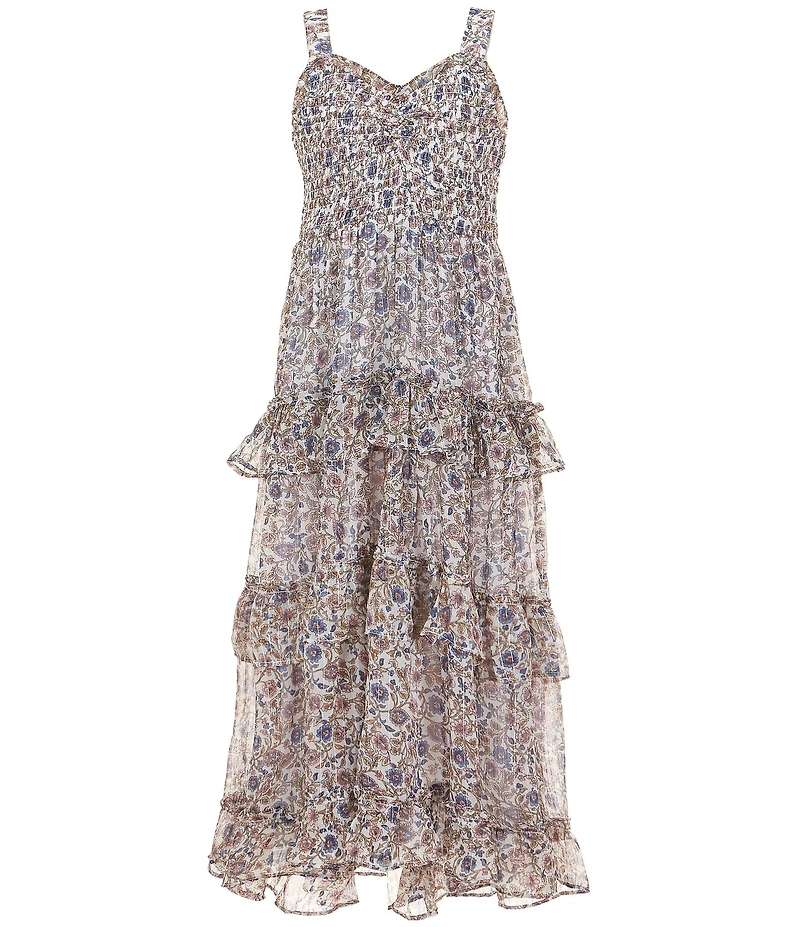 Rare Editions Big Girls Sleeveless Denim Tie-Front Vest & Sleeveless Floral Printed Chiffon Dress Set