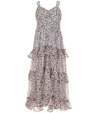 Rare Editions Big Girls Sleeveless Denim Tie-Front Vest & Sleeveless Floral Printed Chiffon Dress Set