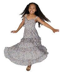 Rare Editions Big Girls Sleeveless Denim Tie-Front Vest & Sleeveless Floral Printed Chiffon Dress Set