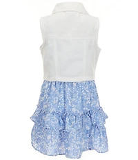 Rare Editions Big Girls Sleeveless Denim Vest & Ditsy-Floral-Printed Fit-And-Flare Dress
