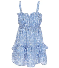 Rare Editions Big Girls Sleeveless Denim Vest & Ditsy-Floral-Printed Fit-And-Flare Dress