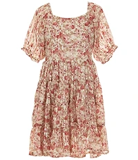 Rare Editions Big Girls Sleeveless Denim Vest & Puffed-Sleeve Floral-Printed Burnout Dress Set