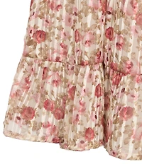 Rare Editions Big Girls Sleeveless Denim Vest & Puffed-Sleeve Floral-Printed Burnout Dress Set