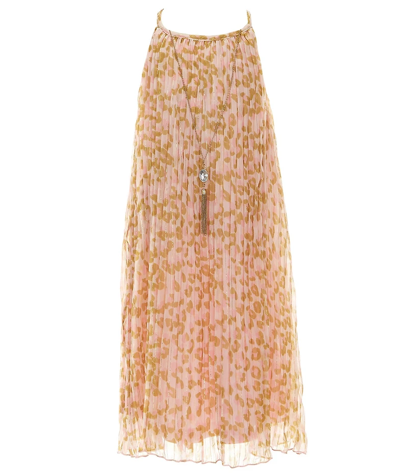 Rare Editions Big Girls Sleeveless Denim Vest & Sleeveless Floral-Printed Pleated Chiffon Dress
